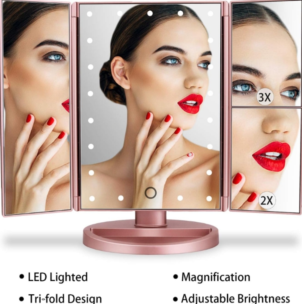 DEWEISN Dresser Mount Tri-Fold Lighted Vanity Mirror with 21 LED Lights (EUC) - Picture 6 of 13